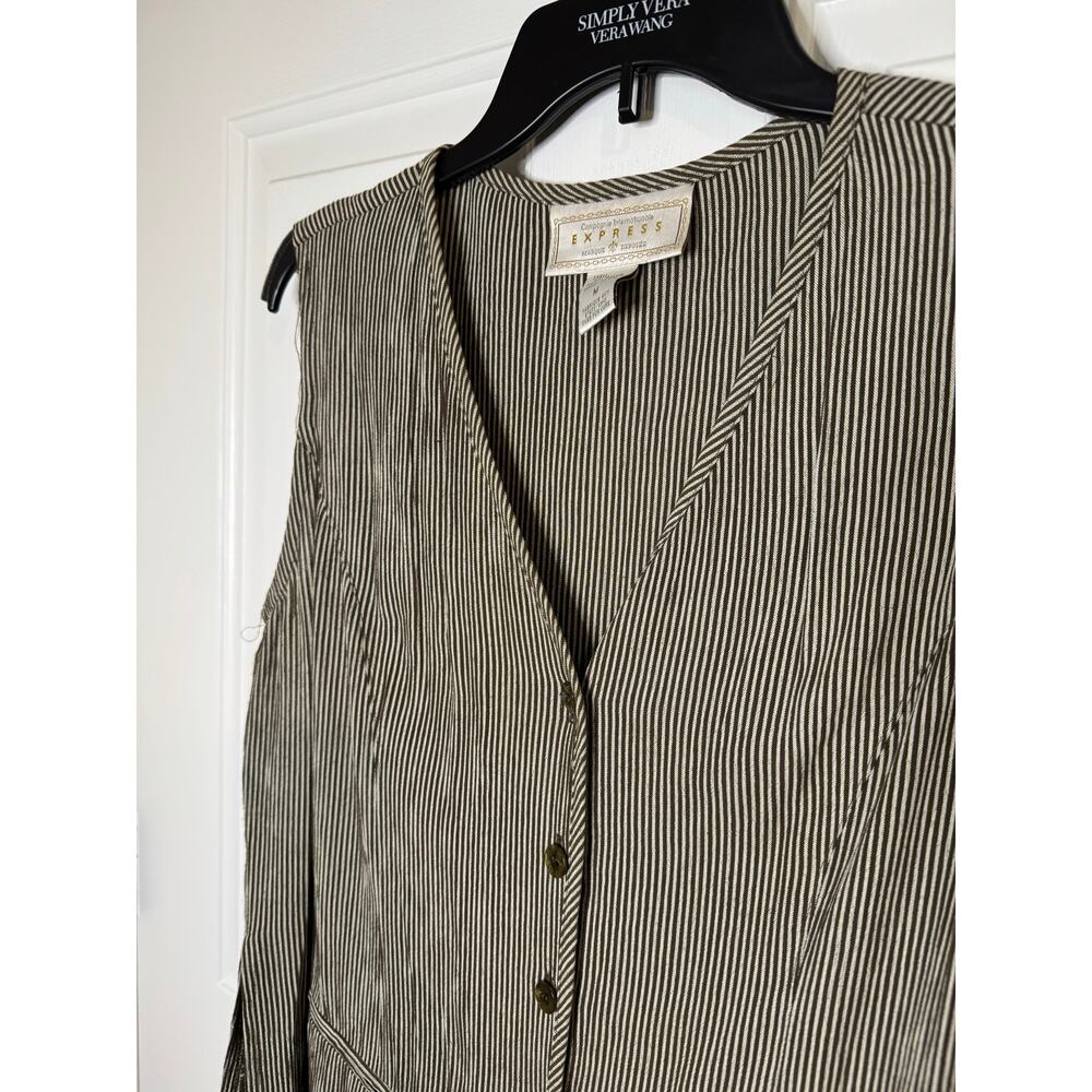Compagnie Internationale Vintage Euro 90s Pinstripe Waistcoat Vest Brown M - Picture 3 of 10